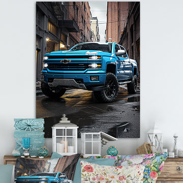 Teal Pickup Truck Urban Explorers - Pickup Truck Canvas Wall Art
